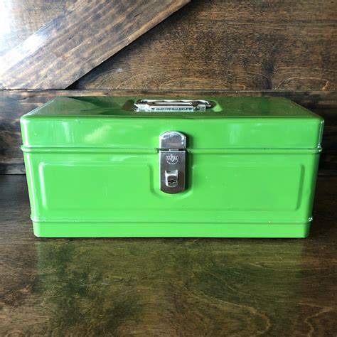 vintage metal shallow tool or tackle box|Vintage Metal Pocket Tackle Box for sale .